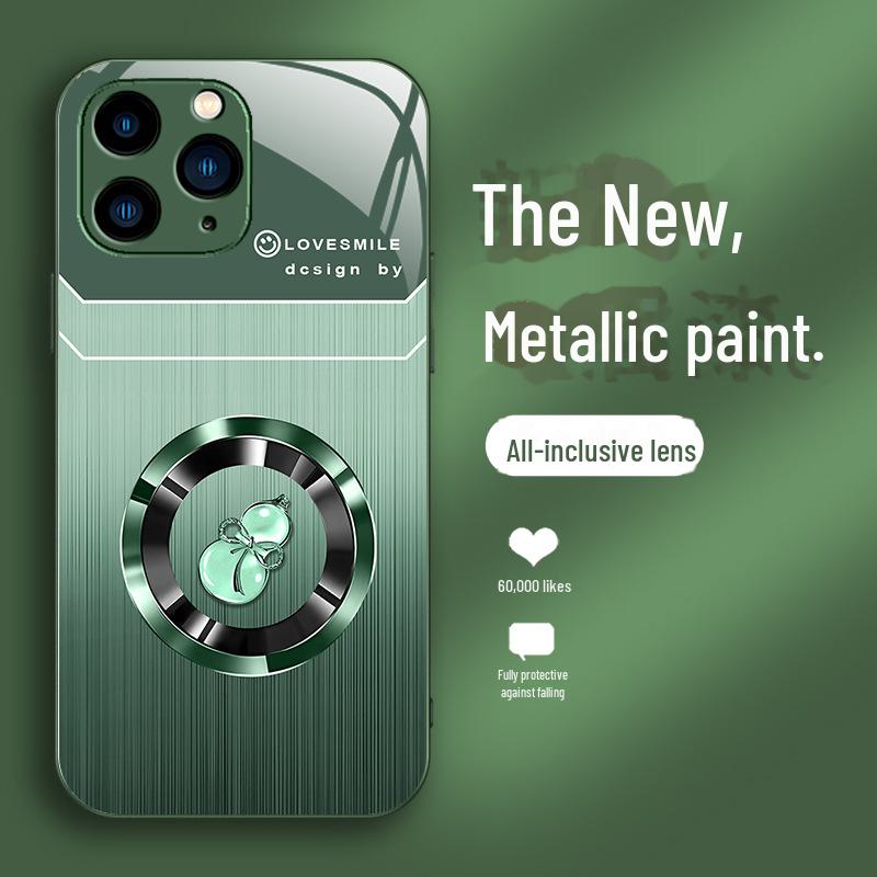 Luxusní pouzdro z tekutého skla Wood Grain pro Apple X/XS, 13Pro, 12/11, XR, XS Max a SE – ochrana proti pádu s designem Good Luck Gourd.