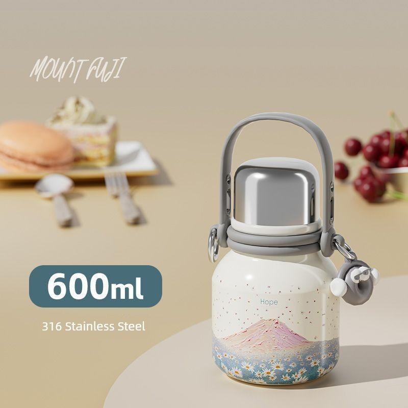 

German Insulated Water Bottle, Large Capacity Thermos Cup, Stylish and High-End Design for Girls, Stainless Steel Tea Brewing Cup for Students Hope Snow Mountain 600ml Comes with a Cup Brush