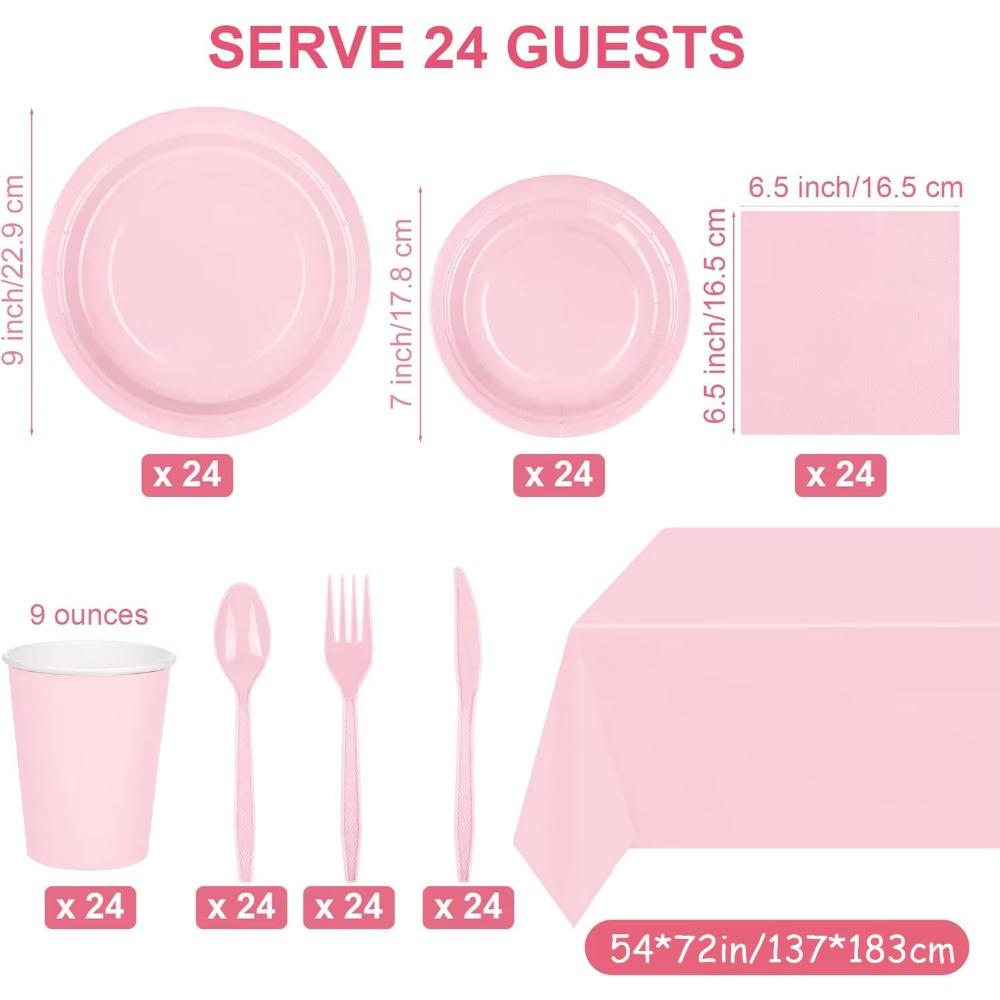 Light Pink Party Supplies Disposable Dinnerware Set Include Plates and Cups Napkins Tablecloth for Birthday Party Decorations