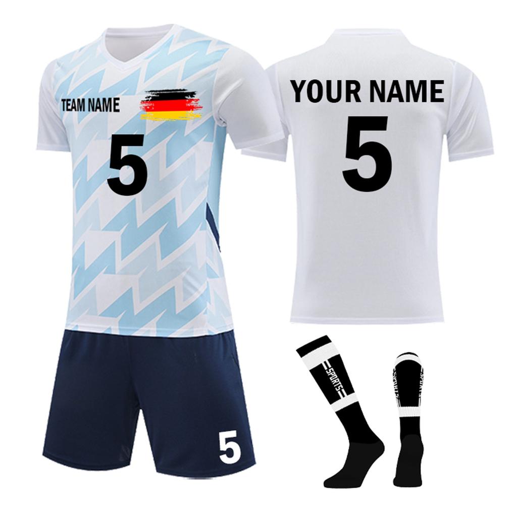 Men's Soccer Uniform Set Short Sleeve Jersey and Shorts with Socks for Team Training and Match Play