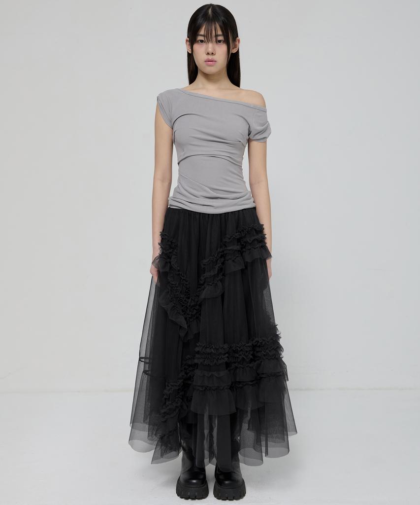 Peulleeoeob Tulle Layered Long Skirts (Fl-266_Black)