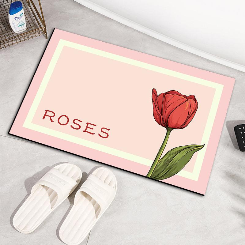 Tulip Flower Diatom Mud Absorbent Soft Mat Bathroom Door Non-slip Mat Household Foot Mat Bathroom Quick-drying Floor Mat