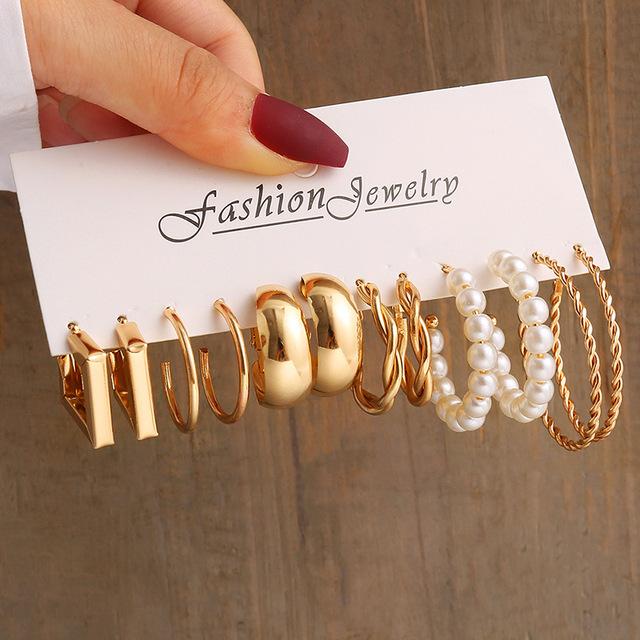 12/48pcs Bohemian Gold Color Earrings Set For Women Vintage Faux Pearl C-Shape Hoop Earrings Daily Wear Party Jewelry Gifts 2026
