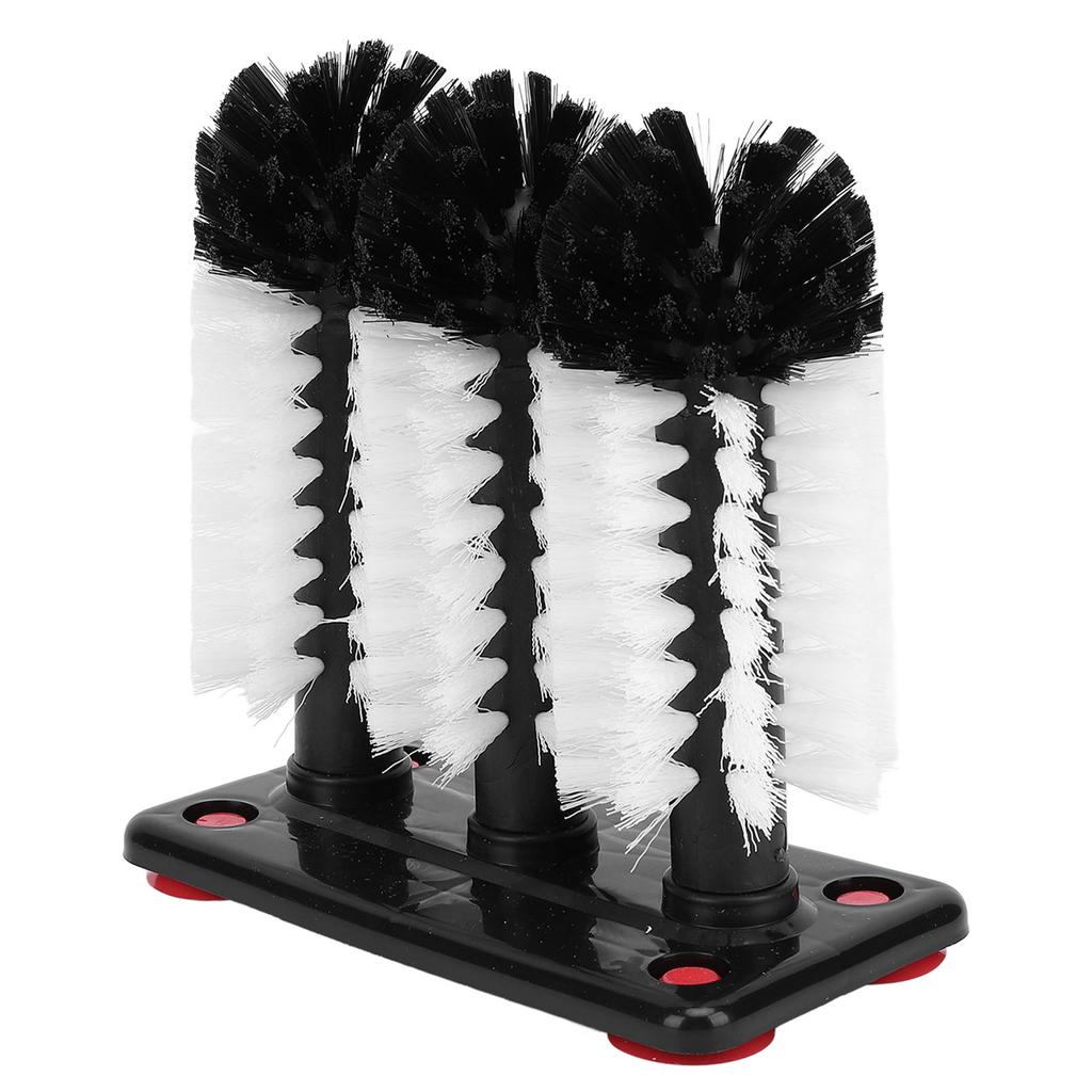3 Head Cup Brush Removable Efficient Cleaning Glass Washer Brush with Suction Base for Bar Long Leg