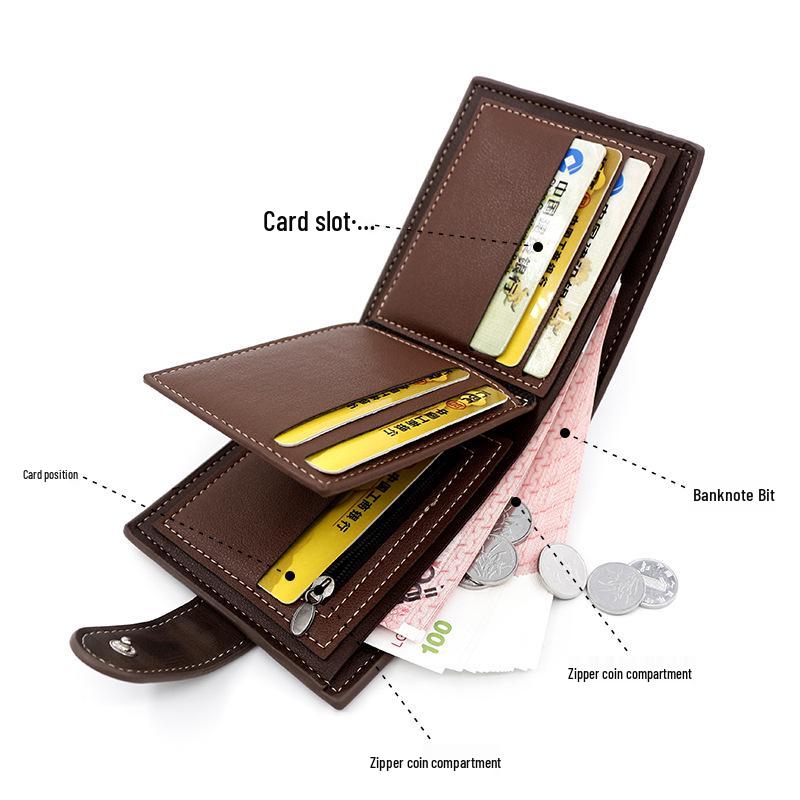 Korean Style Gold Foil Print Men's Trifold Leather Wallet