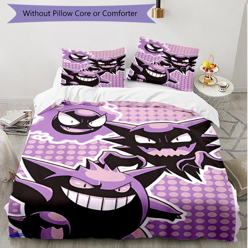3pcs Duvet Cover Set (1*Duvet Cover + 2*Pillowcase, Without Core), Gengar Print Soft All‑Season Bedding Set, Home Bedroom Decor Gift