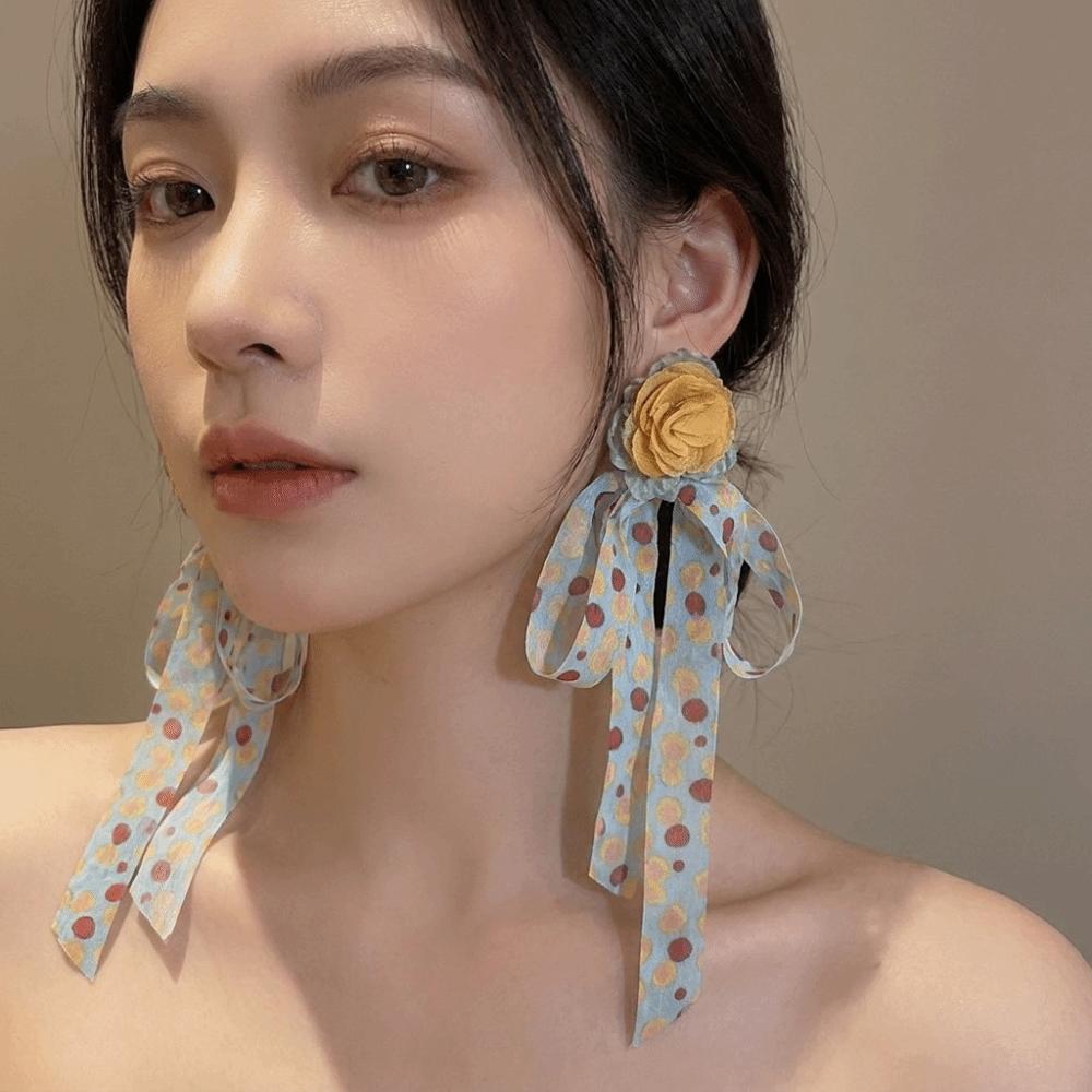 Fabric Chiffon Petal Drop Earrings Sweet Boho Style Earrings Pastoral Setting