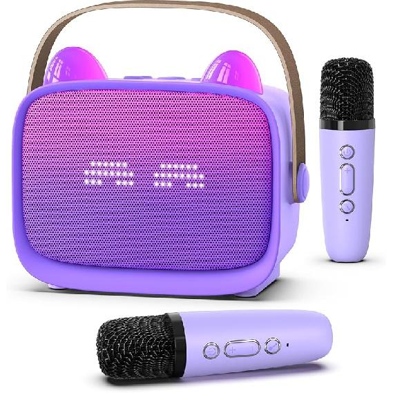 Усовершенствованная мини-караоке-машина Mgaolo для детей, портативная Bluetooth-колонка с 2 беспроводными микрофонами, эмодзи и разноцветной светодиодной подсветкой, для дома, путешествий и вечеринок.