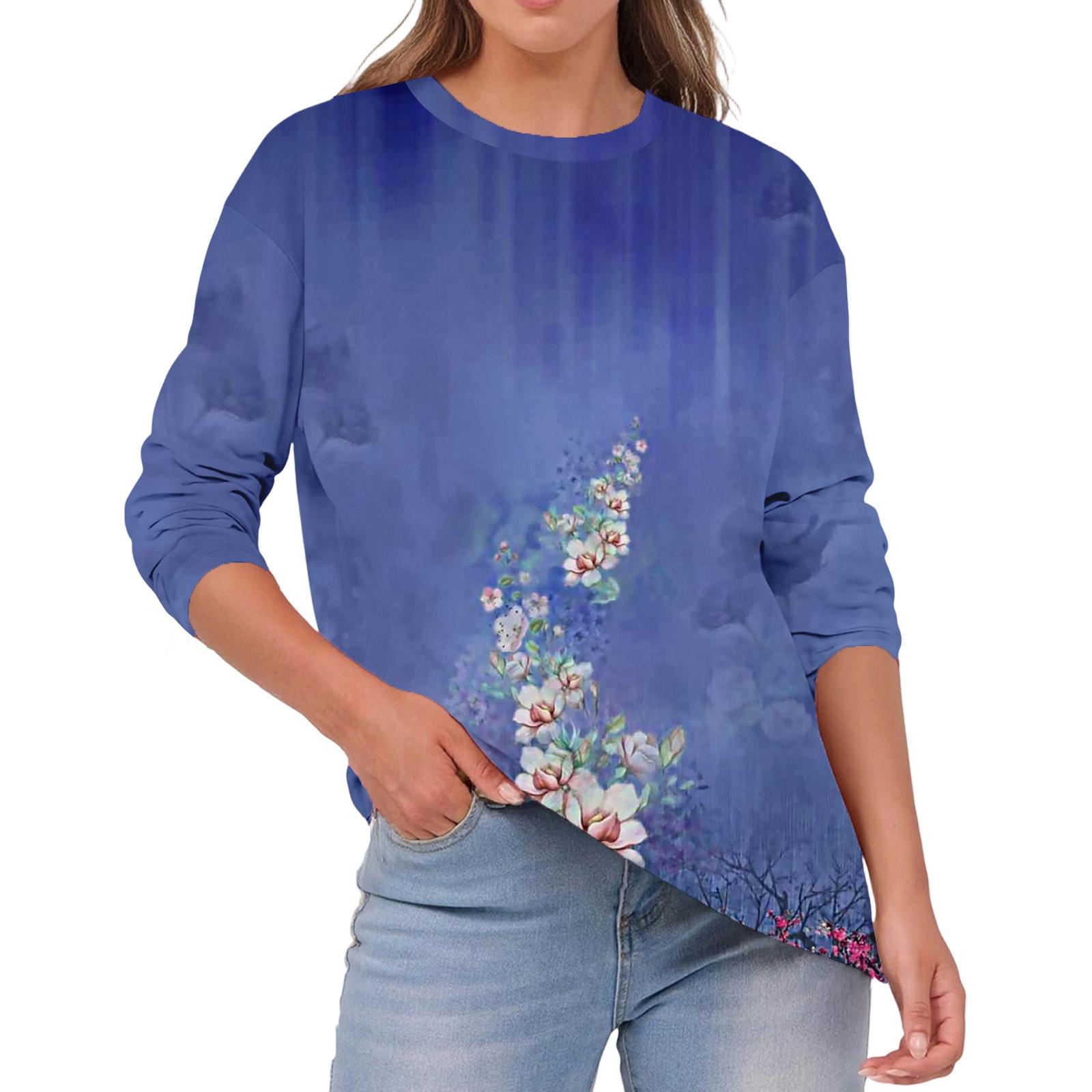 

Женский модный повседневный топ с круглым вырезом, однотонный, с длинными рукавами M