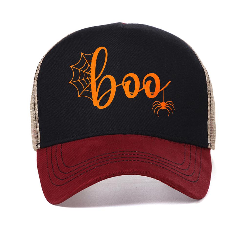 Halloween Spider Web & Boo Lettering Graphic Design Baseball Cap Summer Casual Printed Unisex's Caps Adjustable Visor Trucker Hat