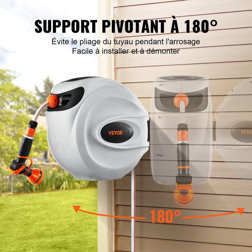 Retractable Hose Reel Water Hose Reel 115'x1/2" 180° Swivel Wall-Mounted