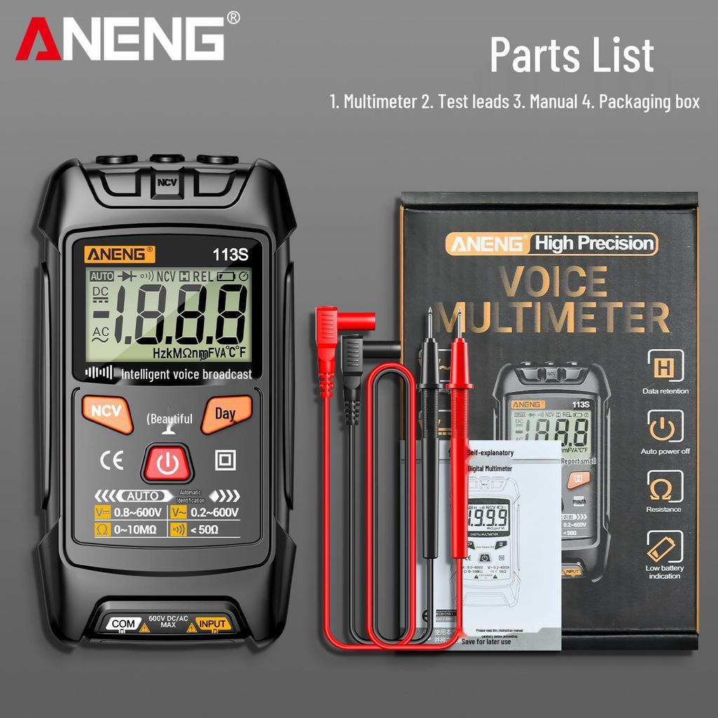 ANENG 113S Digital Smart Voice Multimeter: High-Precision, Multi-function, Fully Automatic Electrician's Universal Meter.