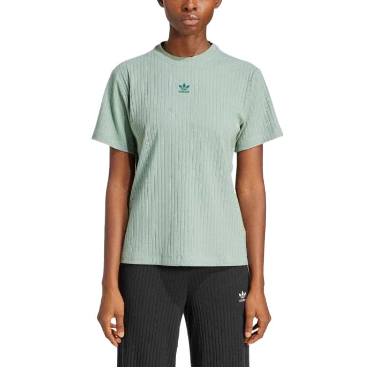 Adidas Originals Essentials Solid Color Crew Neck Short Sleeve Regular T-Shirt Women Tops Green JD1490