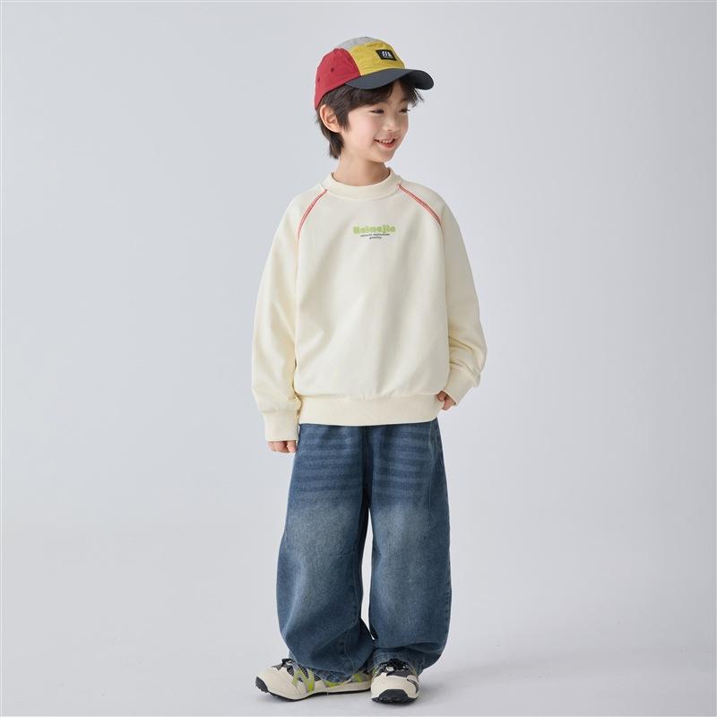 Kids Boys Crew Neck Long Sleeve Thin Pullover Sweatshirt Casual Children Tops