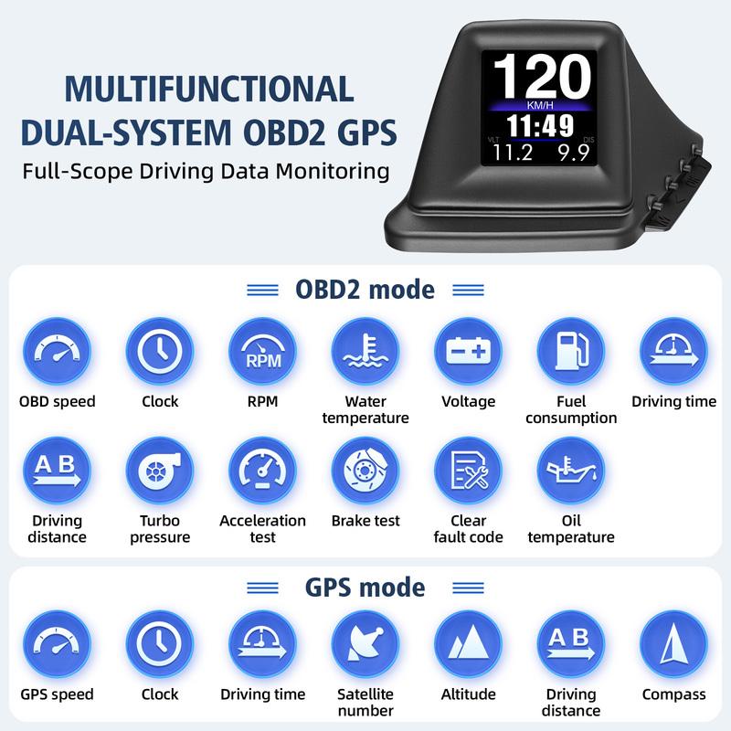 OBD2 GPS HUD Car Head-up Display LCD Digital Speedometer Auto On-board Computer With Tachometer RPM Turbo BOOST Oil Pressure RPM