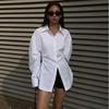 White Long-Sleeve Cinched Waist Slimming Top - Trendy Designer Style for Women, Perfect for Spring & Autumn