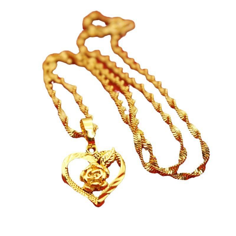 Collier Pendentif en Laiton Gravé Plaqué Or - Chaîne Clavicule Ondulation d'Eau, Ne Décolore Pas, Bijou de Luxe Léger pour Femmes