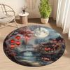 Chinese Garden Moonlight Round Rug - Lightweight Non-Slip Washable Floor Mat for Entryway and Living Room