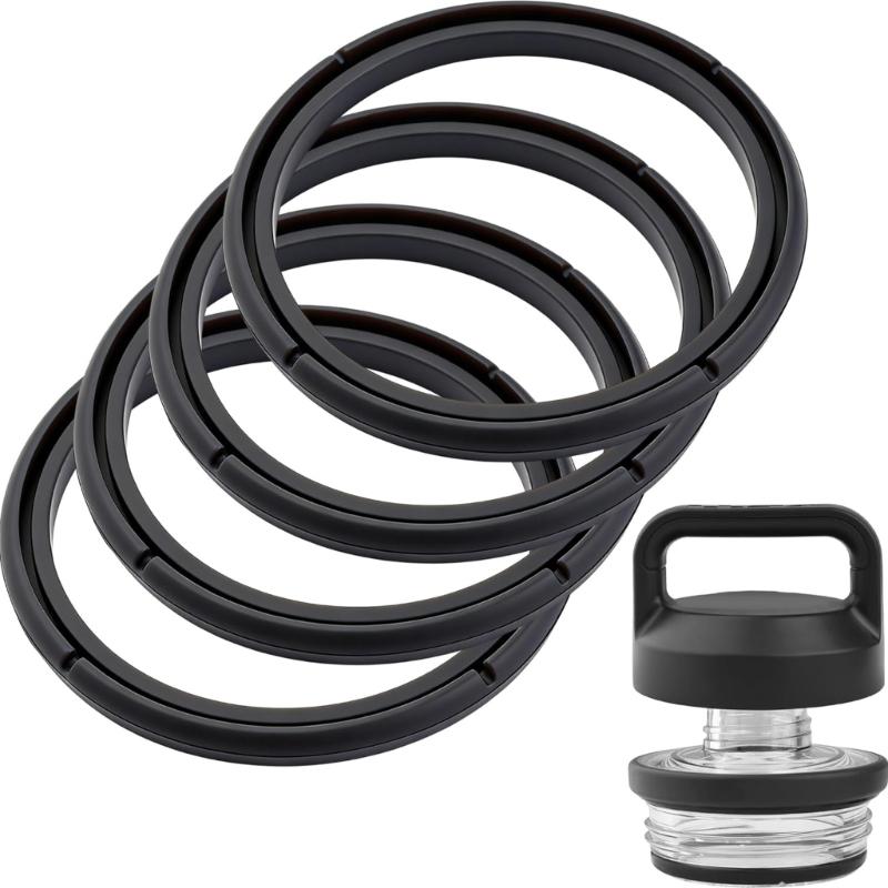 Joints de rechange en silicone pour bouchon à vis de gourde, lot de 4 joints noirs pour joints de bouchon usés et support de réduction des fuites pour le transport quotidien à l'intérieur