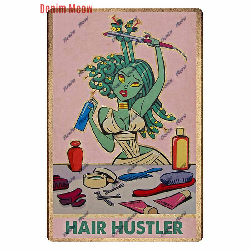 Vintage Hair Stylist Metal Tin Sign, Tattoo Artist Metal Poster, Retro Hairdressing Salon,  Room Wall Poster, Home Decor WY243