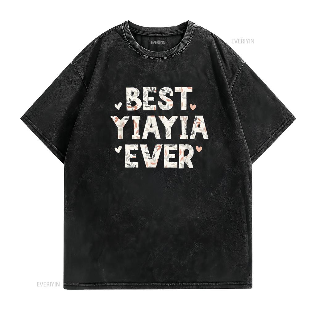 Best YiaYia Ever Floral Family Love Hearts Yia T Shirt Vintage Washed Breathable Stylish Streetwear Stretched Homme Graphic