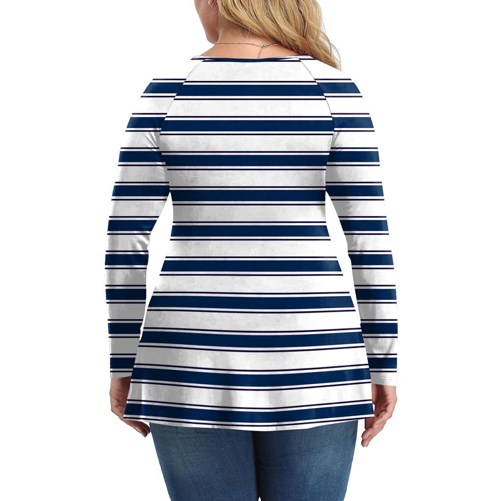 Women's Plus Size Shirt Long Sleeve  Print Top Pleated Casual V-Neck Top