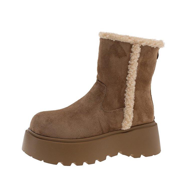 

Версия из коровьей кожи! Черные ретро универсальные ботинки на платформе для снега женские 2025 новые зимние теплые бархатные хлопковые туфли 40 хаки