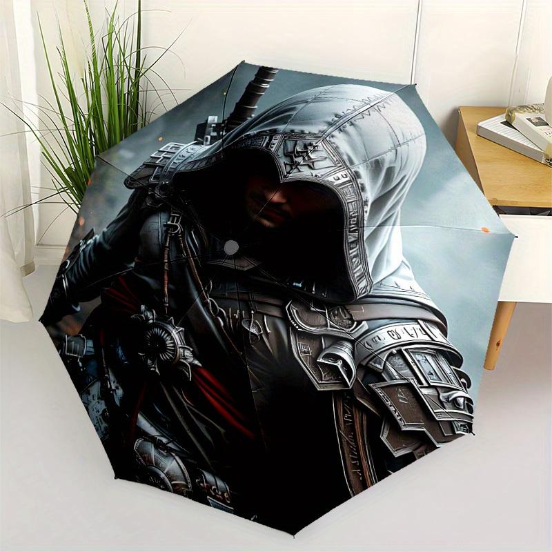 1pc Assassin's Creed Self-Folding Umbrella, 8-Bone Compact Travel Umbrella, Durable Plastic And Iron Frame100