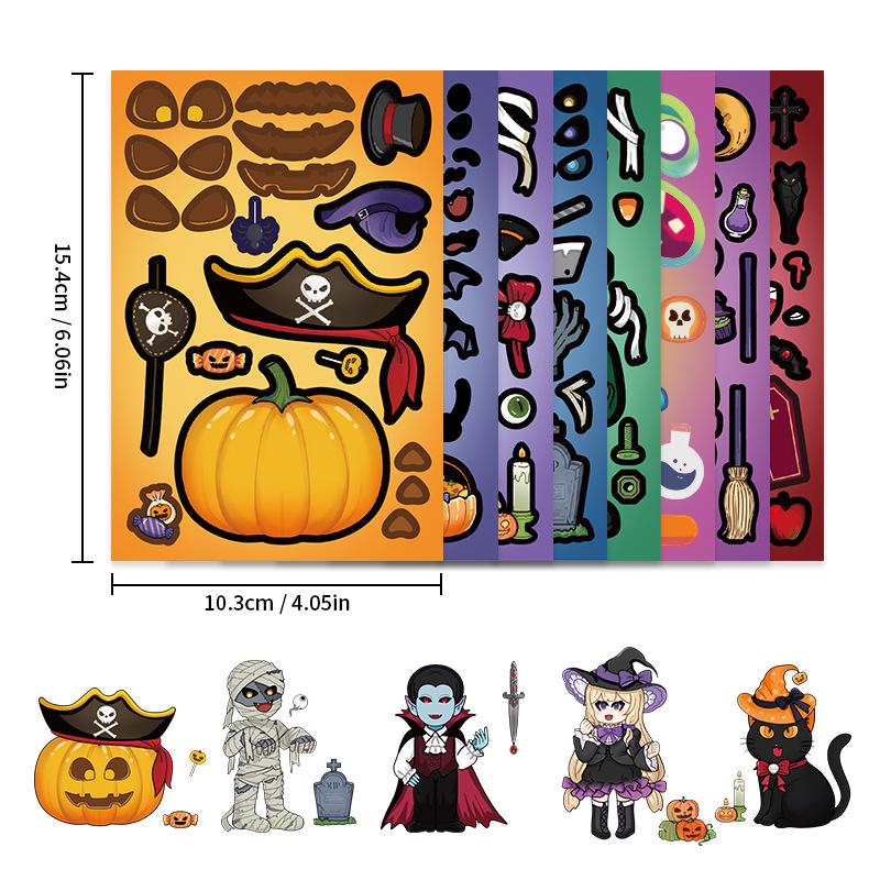 8 Cute Halloween Pumpkin & Ghost Puzzle Stickers for Kids - Fun & Educational DIY Journal Stickers