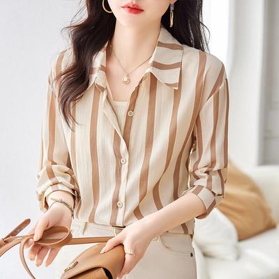 Pendler Koreanisches Gestreiftes Hemd Damenbekleidung Lässig Locker Einreihig Frühling Sommer Mode Polokragen Alleskönner Bluse