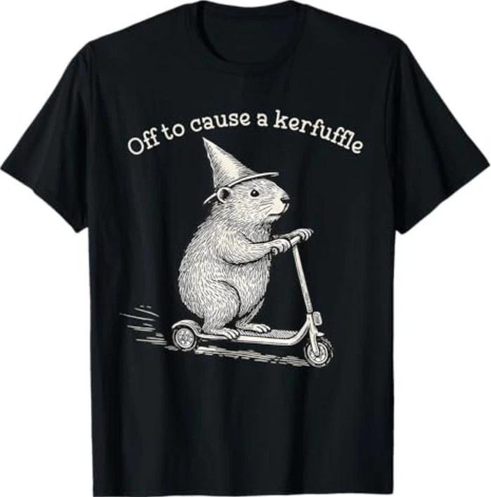 Whimsical Capy Wizard Off to Cause A Kerfuffle Meme Capybara T-Shirt 4XL