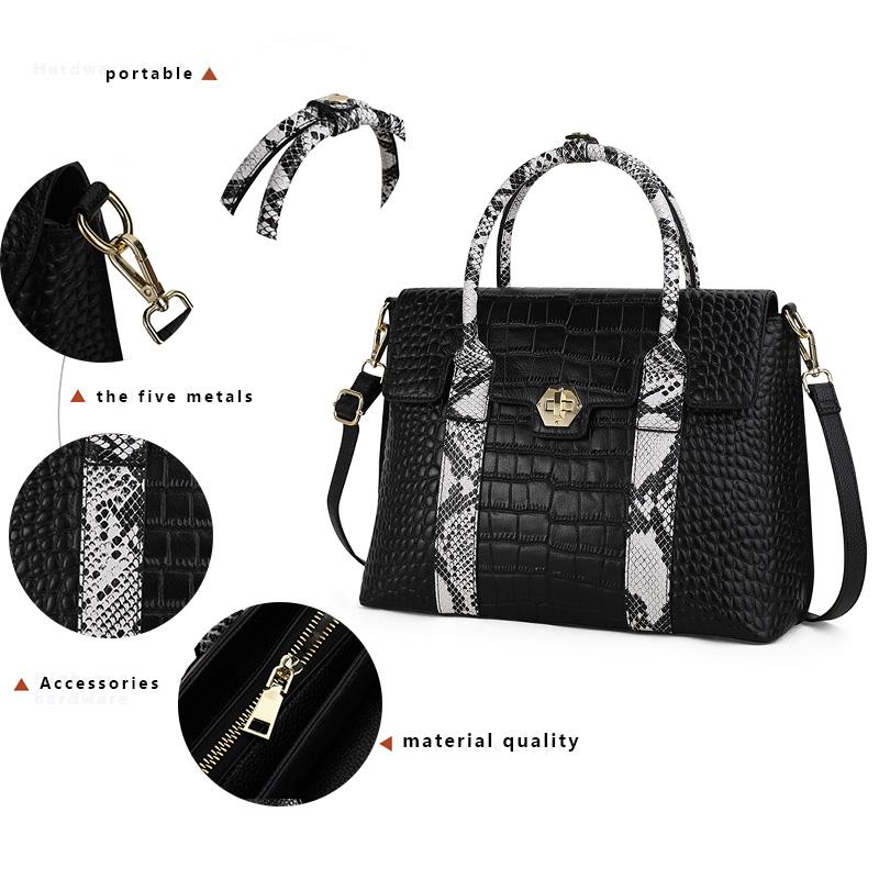 Aidrani Light Luxury Crocodile Pattern Cowhide Women's Handbag Large Capacity Black Fashion Versatile One Shoulder Crossbody Bag