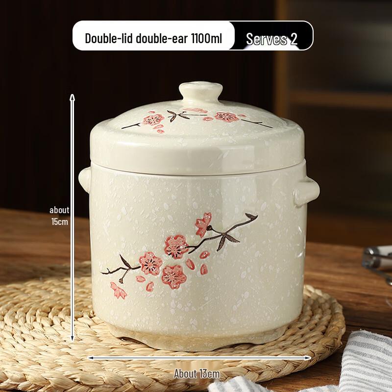 Zhao Ran Ceramic Double-Lid Double-Boiler Stew Pot