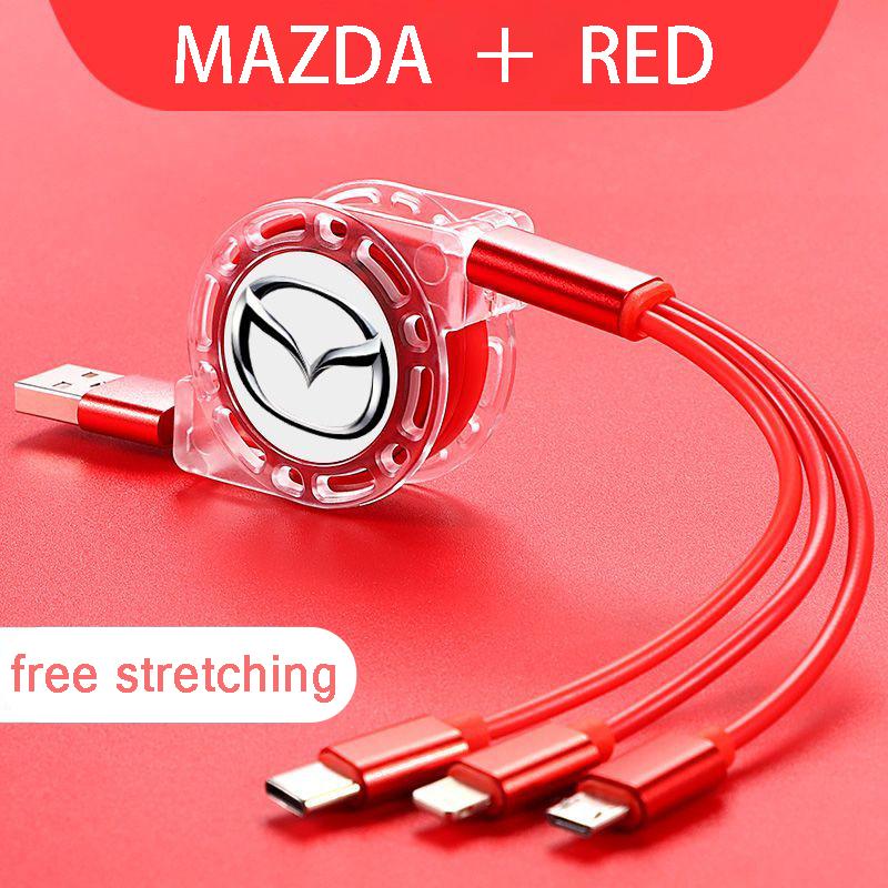 

3 - in - 1 Retractable Multi - Charger Cable with Micro USB and Type - C Connectors - Compatible with Mazda 2 3 Mazda 6 CX - 5 красный