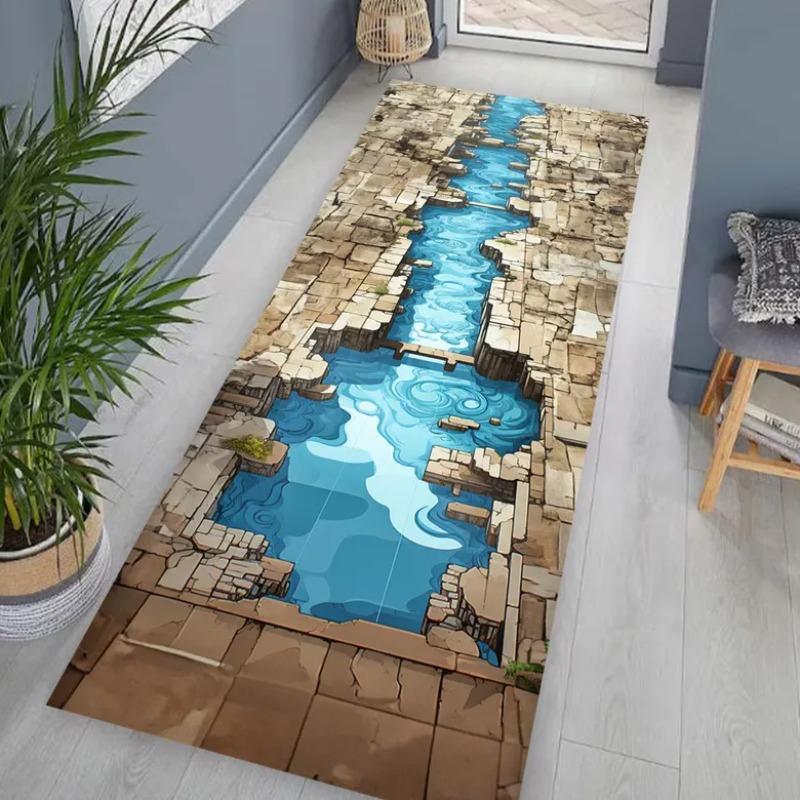 3D Visual Illusion Runner Rugs Cliff Crack Print Hallway Floormat Modern Art Home Decor Non-Slip Carpet for Living Room Bedroom