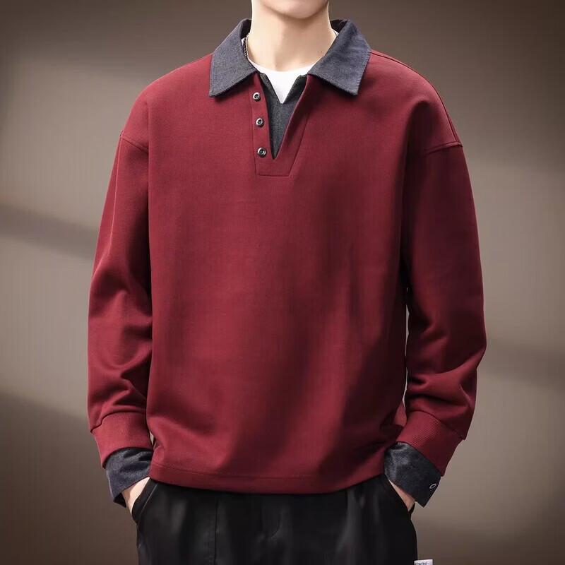 Men's Faux Two-Piece Contrast Polo Sweatshirt