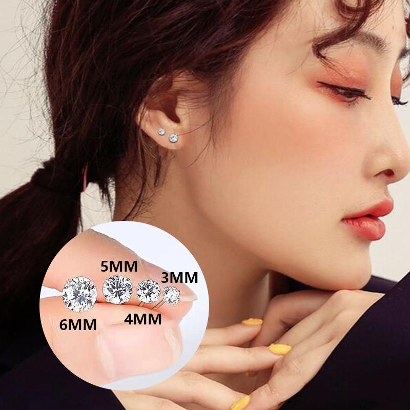 3-7mm 4 Claws Zirconia Crystal Earrings for Women Stainless Steel Gold Copper color Stud Earrings Zircon Women Accessories
