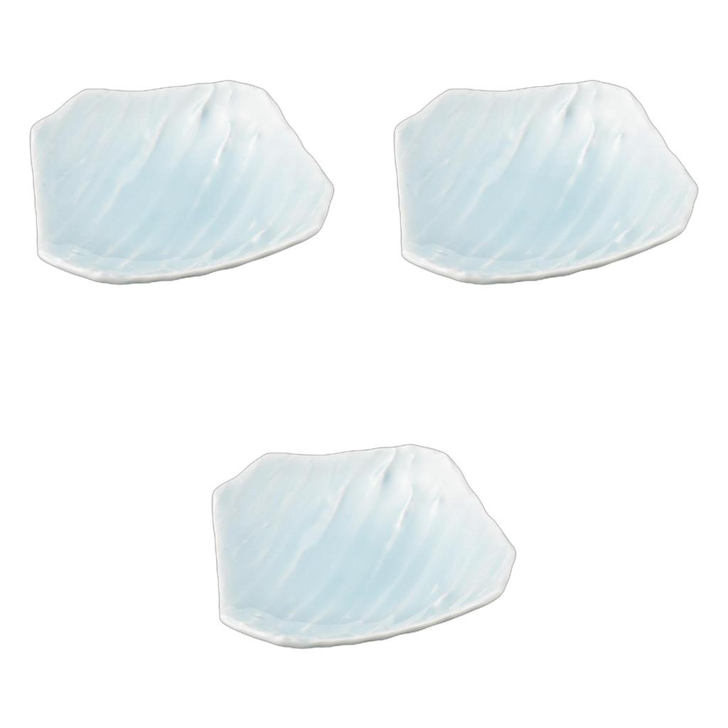 Set of 3 Blue and White Wave Carved Irregular Shape Plates X 18 X Irregular Shape Setomonohonpo [18.5 3.8 Cm] Plates, Ceramic,