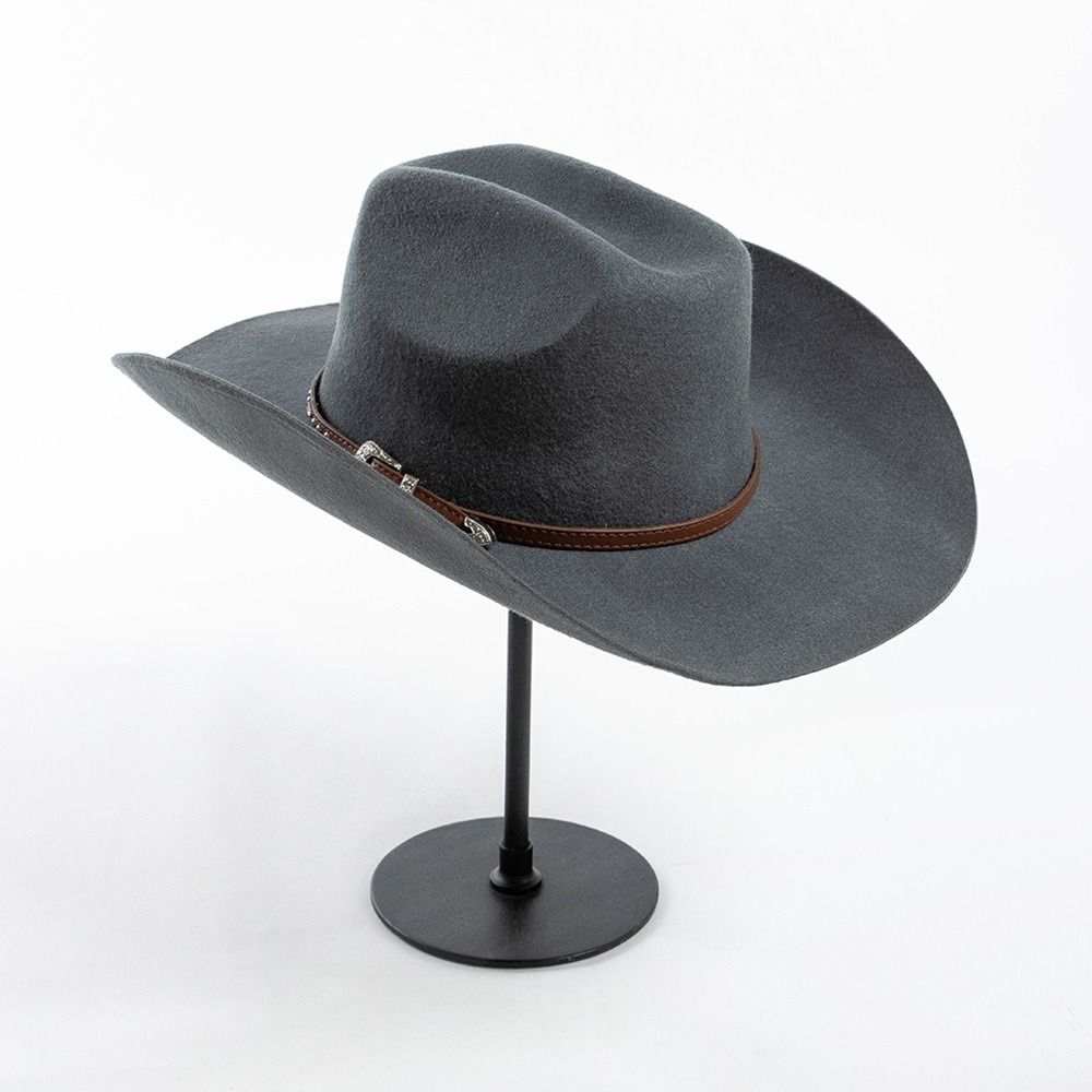100% Wool Wool Cowboy Hat Wide Brim Studded Leather Band Wide Brim Fedora Hat Decorative Buckle Curling Brim Fashion Western Hat