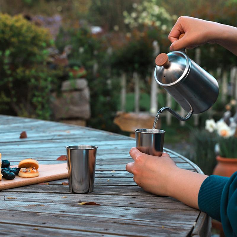 4 Stück/Set Edelstahl Taschenflasche Tasse Tragbar 30ML/70ML/150ML Weingläser mit Lederetui Outdoor Geschirr Mini Kaffee Tee Bier Tasse