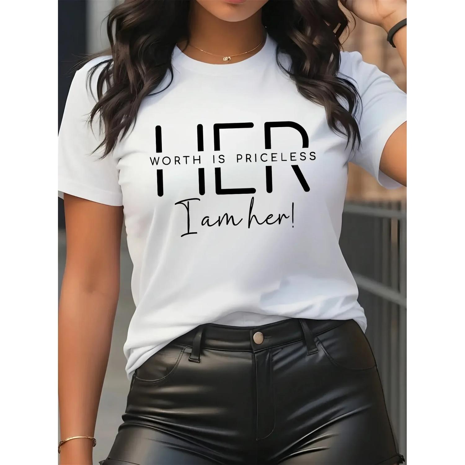 Ladies Fashionable Letter Print Tee - Soft, Breathable, Casual Round Neck Summer Top for Daily Wear - Stylish, Comfortable S