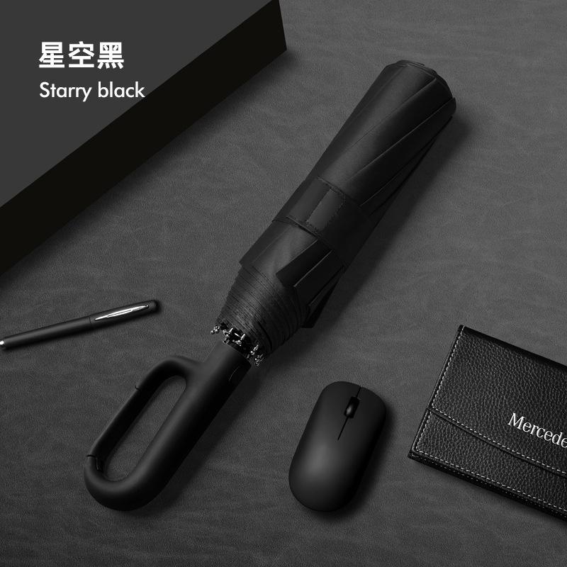 New 10-bone Vinyl Sunscreen Automatic Double Keel Ring Buckle Handle Three-fold Umbrella Fixed Umbrella