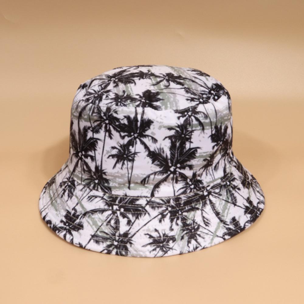 Fashion Bohemian Style Fisherman Hat Coconut Tree Print Casual Sun Hat UV Protection Lightweight Beach Hat Outdoor Activities