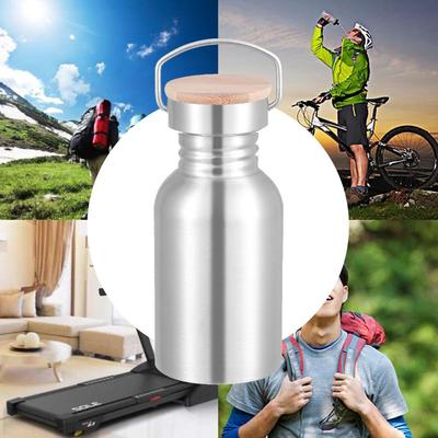 Bamboo Lid Insulated Single Walled Stainless Steel Metal Flask Water Bottle Bicycle Water Bottles