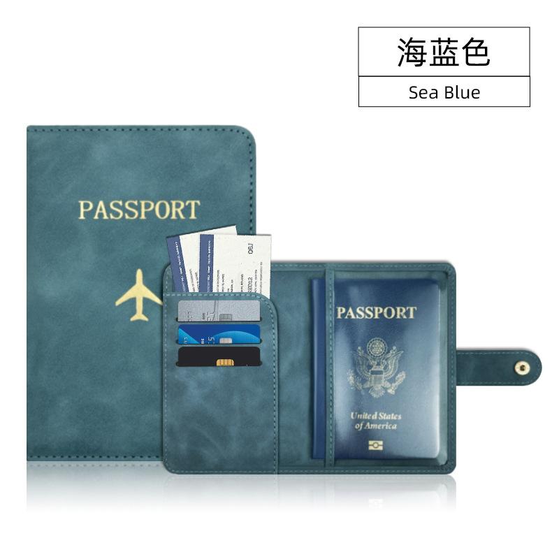 

New Multifunctional Clasp Passport Wallet PU Leather Multi-card Bank Card Holder Fashion Gilded Airplane Logo Passport Cover Cas світло-синій колір