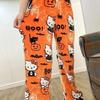 Halloween Kawaii Hello Kitty Flanelové Pyžamové Kalhoty Dámské Zimní Podšité Fleecem Teplé Volnočasové Stahovací Tepláky