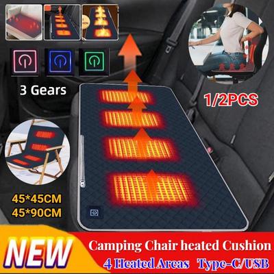 4 Áreas aquecidas Almofada de assento Cadeira aquecida portátil Tapetes Almofada de aquecimento para animais de estimação Tipo C/carregamento USB para acampamento ao ar livre no inverno 1/2PCS (45*45/45*90CM)