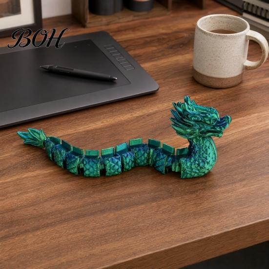 Unique Dragon Boat Festival Gift 3D Printed Articulated Figurine, Gradient Metallic Statue with Flexible Bendable Body, Model Traditional Desktop