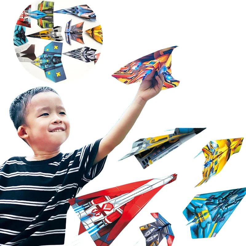 Discover Intime Funny Puzzle Children Creative Origami Paper Planes Folding Diy Parent-Child Full Color Handicraft Toy Aircraft Educational Toy