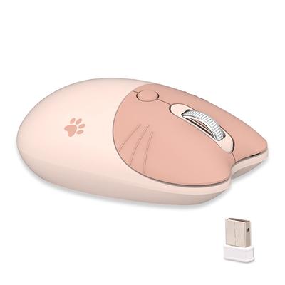 Rato Sem Fio USB Gato Fofo para Mulheres e Compatível com PCs e Laptops Tea 2.4G Crianças, Elegante, Colorido, Silencioso, (Gato de Leite)